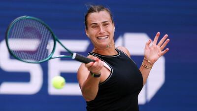 Aryna Sabalenka of Belarus during a practice session. (Getty Images via AFP) Aryna Sabalenka of Belarus during a practice session. (Getty Images via AFP)