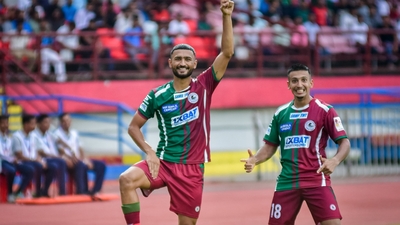 Mohun Bagan celebrate a goal.