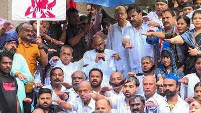 NCP (SP) leaders Sharad Pawar (in pic) and Supriya Sule along with Congress’ Mohan Joshi and Ravindra Dhangekar led the MVA protest in Pune on Saturday morning to condemn the Badlapur incident. (Supriya Sule-X) NCP (SP) leaders Sharad Pawar (in pic) and Supriya Sule along with Congress’ Mohan Joshi and Ravindra Dhangekar led the MVA protest in Pune on Saturday morning to condemn the Badlapur incident. (Supriya Sule-X)