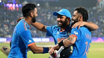 KL Rahul, Rohit Sharma and Virat Kohli during the ODI World Cup in 2023 (ANI)