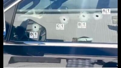 The vehicle with bullet marks after the shooting (HT Photo) The vehicle with bullet marks after the shooting (HT Photo)