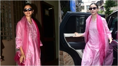 Alia Bhatt stuns in a pink Chanderi silk kurta set. (HT Photo/Varinder Chawla) Alia Bhatt stuns in a pink Chanderi silk kurta set. (HT Photo/Varinder Chawla)
