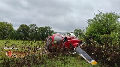 A private helicopter flying from Mumbai to Hyderabad crashed in Pune's Paud village on Saturday A private helicopter flying from Mumbai to Hyderabad crashed in Pune's Paud village on Saturday