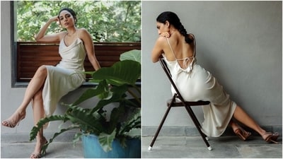 Sobhita Dhulipala served the perfect date night outfit inspo in this cream satin slip dress featuring spaghetti straps, a backless design, a cowl neckline, and a figure-skimming silhouette. She styled the outfit with a braided hairdo and strapped pencil heels. (Instagram) Sobhita Dhulipala served the perfect date night outfit inspo in this cream satin slip dress featuring spaghetti straps, a backless design, a cowl neckline, and a figure-skimming silhouette. She styled the outfit with a braided hairdo and strapped pencil heels. (Instagram)