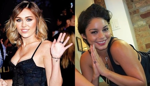 Both Miley Cyrus and Vanessa Hudgens have Om tattoos Both Miley Cyrus and Vanessa Hudgens have Om tattoos