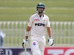 Pakistan's Shan Masood reacts after his dismissal during the fifth day of first cricket test match between Pakistan and Bangladesh, in Rawalpindi, Pakistan, Sunday Pakistan's Shan Masood reacts after his dismissal during the fifth day of first cricket test match between Pakistan and Bangladesh, in Rawalpindi, Pakistan, Sunday