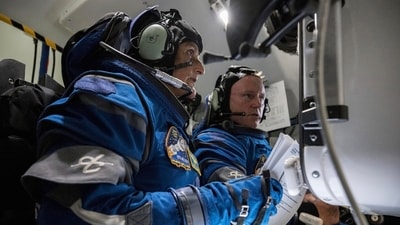 Boeing Crew Flight Test crew members Sunita Williams and Butch Wilmore work in the Boeing Starliner simulator at the Johnson Space Center in Houston on Nov. 3, 2022. (NASA/Robert Markowitz/PTI) Boeing Crew Flight Test crew members Sunita Williams and Butch Wilmore work in the Boeing Starliner simulator at the Johnson Space Center in Houston on Nov. 3, 2022. (NASA/Robert Markowitz/PTI)
