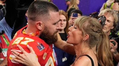 Taylor Swift and Travis Kelce enjoy a summer weekend at former's Rhode Island beach house. (AP Photo/John Locher, File) (AP) Taylor Swift and Travis Kelce enjoy a summer weekend at former's Rhode Island beach house. (AP Photo/John Locher, File) (AP)