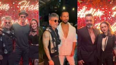 Hrithik Roshan, Shahid Kapoor, and Bobby Deol with Aalim Hakim at his birthday party. Hrithik Roshan, Shahid Kapoor, and Bobby Deol with Aalim Hakim at his birthday party.