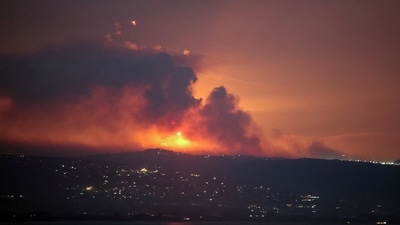 A view shows smoke and fire on the Lebanese side of the border with Israel, after Israel said it had noted armed group Hezbollah preparing to attack Israel and had carried out pre-emptive strikes. (Reuters)