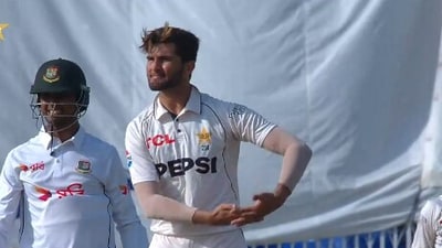 Shaheen Afridi's special celebration during Test against Bangladesh (X) Shaheen Afridi's special celebration during Test against Bangladesh (X)