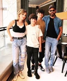 A file photo of Hrithik Roshan and Sussanne Khan with their sons. A file photo of Hrithik Roshan and Sussanne Khan with their sons.