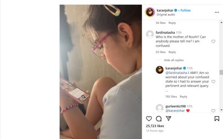 What caught Karan's attention was an Instagram user asking who Roohi's mother is. What caught Karan's attention was an Instagram user asking who Roohi's mother is.
