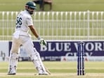 Babar Azam was clean bowled during the fifth and final day of the first Test cricket match between Pakistan and Bangladesh at the Rawalpindi Cricket Stadium in Rawalpindi. Babar Azam was clean bowled during the fifth and final day of the first Test cricket match between Pakistan and Bangladesh at the Rawalpindi Cricket Stadium in Rawalpindi.