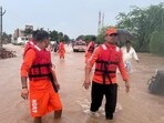 NDRF in Gujarat carries out rescue operation of those stranded due to rains (Twitter Photo) NDRF in Gujarat carries out rescue operation of those stranded due to rains (Twitter Photo)