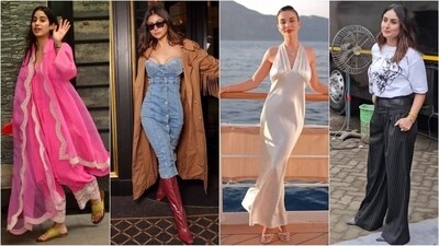 Get your fashion fix with today’s roundup of the best-dressed celebs! From Janhvi Kapoor’s chic pink kurta to Amy Jackson’s stunning satin gown and Kareena Kapoor’s effortlessly stylish t-shirt look, these stars are making bold fashion statements. Check out all the standout looks of today that are sure to inspire your style. (Instagram) Get your fashion fix with today’s roundup of the best-dressed celebs! From Janhvi Kapoor’s chic pink kurta to Amy Jackson’s stunning satin gown and Kareena Kapoor’s effortlessly stylish t-shirt look, these stars are making bold fashion statements. Check out all the standout looks of today that are sure to inspire your style. (Instagram)