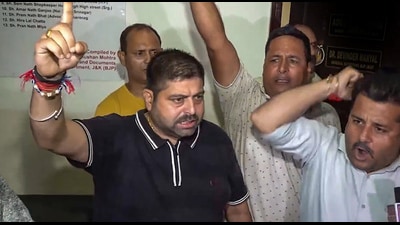 BJP workers protest after the party released the first list of candidates for the J&K assembly elections. (PTI) BJP workers protest after the party released the first list of candidates for the J&K assembly elections. (PTI)