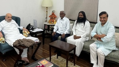 Jharkhand ex-CM Champai Soren with Union home minister Amit Shah and Assam CM Himanta Biswa Sarma (Image courtesy: x.com/himantabiswa) Jharkhand ex-CM Champai Soren with Union home minister Amit Shah and Assam CM Himanta Biswa Sarma (Image courtesy: x.com/himantabiswa)