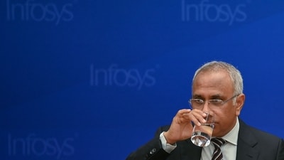 Salil Parekh, CEO and Managing Director of Infosys, while addressing a press conference in Bengaluru. (AFP) Salil Parekh, CEO and Managing Director of Infosys, while addressing a press conference in Bengaluru. (AFP)