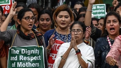 Mamata Banerjee takes part in a protest rally to condemn the rape and murder of a doctor in her state's capital, Kolkata. (AFP file photo) Mamata Banerjee takes part in a protest rally to condemn the rape and murder of a doctor in her state's capital, Kolkata. (AFP file photo)