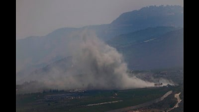 Smoke rises from an Israeli airstrike on Kfar Kila, a Lebanese border village with Israel in south Lebanon, as it seen from Marjayoun town in south Lebanon, Monday, Aug. 26, 2024. AP/PTI (AP) Smoke rises from an Israeli airstrike on Kfar Kila, a Lebanese border village with Israel in south Lebanon, as it seen from Marjayoun town in south Lebanon, Monday, Aug. 26, 2024. AP/PTI (AP)
