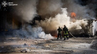 Firefighters work at the site of a Russian missile strike, amid Russia's attack on Ukraine, in Odesa region, Ukraine August 26, 2024. (via REUTERS)