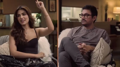 Aamir Khan was the second guest on Rhea Chakraborty's show. Aamir Khan was the second guest on Rhea Chakraborty's show.