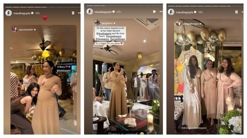 Masaba Gupta with guests at the baby shower. Masaba Gupta with guests at the baby shower.