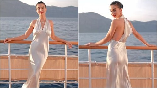 Amy Jackson hosted a lavish wedding party on the Amalfi Coast, dazzling in a stunning white satin gown. (Corbin Gurkin)