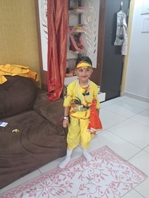 A child in Bengaluru dressed up in a Lord Krishna costume. (Priyanka Agarwal) A child in Bengaluru dressed up in a Lord Krishna costume. (Priyanka Agarwal)
