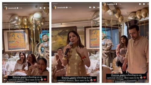 Trust Neena Gupta to 'school' people even at her daughter's baby shower; but it was all fun. Trust Neena Gupta to 'school' people even at her daughter's baby shower; but it was all fun.