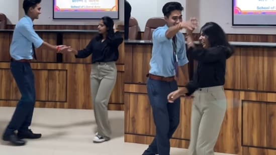 Student's dance performance takes a surprising twist when a Raksha Bandhan song starts playing. (Screengrab/ Instagram @ Saniya Raithwan )