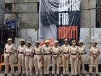 Police personnel stay vigil outside the RG Kar Hospital, where the alleged sexual assault and murder of a postgraduate trainee doctor occurred in Kolkata. (ANI Photo)