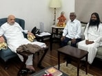 Jharkhand ex-CM Champai Soren with Union home minister Amit Shah and Assam CM Himanta Biswa Sarma. Jharkhand ex-CM Champai Soren with Union home minister Amit Shah and Assam CM Himanta Biswa Sarma.