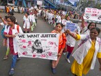 Nurses take part in a protest over the alleged sexual assault and murder of a postgraduate trainee doctor, in Kolkata. (PTI file)