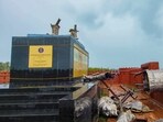 Malvan: A statue of Chhatrapati Shivaji Maharaj, erected by the Navy and inaugurated by Prime Minister Narendra Modi last year, collapses at Rajkot Fort. Malvan: A statue of Chhatrapati Shivaji Maharaj, erected by the Navy and inaugurated by Prime Minister Narendra Modi last year, collapses at Rajkot Fort.