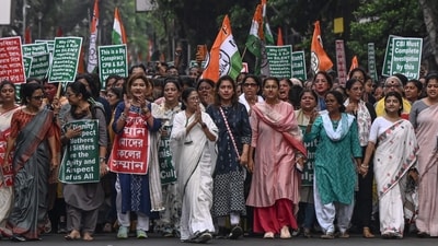 Mamata Banerjee takes part in a protest rally to condemn the rape and murder of a doctor in her state's capital, Kolkata. (AFP file photo) Mamata Banerjee takes part in a protest rally to condemn the rape and murder of a doctor in her state's capital, Kolkata. (AFP file photo)