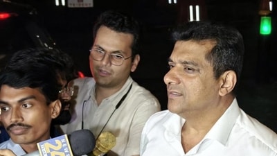 Mumbai, India. Aug 26, 2024: Congress MLA Aslam Sheikh interacted with the media at Trident Hotel after the Maharashtra Vikas Aghadi (MVA) meeting on Monday. Maharashtra Vikas Aaghadi organized the meeting for upcoming Assembly election seat sharing at Hotel Trident in BKC in Mumbai. India. Aug 26, 2024 (Photo by Raju Shinde/HT Photo) (Hindustan Times) Mumbai, India. Aug 26, 2024: Congress MLA Aslam Sheikh interacted with the media at Trident Hotel after the Maharashtra Vikas Aghadi (MVA) meeting on Monday. Maharashtra Vikas Aaghadi organized the meeting for upcoming Assembly election seat sharing at Hotel Trident in BKC in Mumbai. India. Aug 26, 2024 (Photo by Raju Shinde/HT Photo) (Hindustan Times)