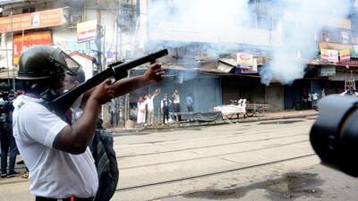 Police use tear gas on protestors during the Nabanna Abhijan march against the alleged rape and murder of RG Kar Hospital doctor, in Kolkata on Tuesday. (ANI) Police use tear gas on protestors during the Nabanna Abhijan march against the alleged rape and murder of RG Kar Hospital doctor, in Kolkata on Tuesday. (ANI)