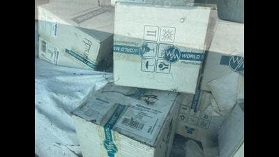 These medicines, mostly including Covid kits or medicines, were earlier stored at Kisan Bhawan, Chandigarh, but were later shifted to Mohali due to renovation work there. (HT Photo) These medicines, mostly including Covid kits or medicines, were earlier stored at Kisan Bhawan, Chandigarh, but were later shifted to Mohali due to renovation work there. (HT Photo)