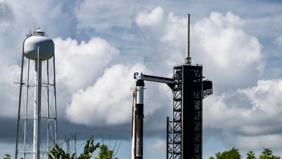 A SpaceX Falcon 9 rocket with the Crew Dragon Resilience capsule sits on Launch Complex 39A at Kennedy Space Center ahead of the Polaris Dawn Mission (AFP) A SpaceX Falcon 9 rocket with the Crew Dragon Resilience capsule sits on Launch Complex 39A at Kennedy Space Center ahead of the Polaris Dawn Mission (AFP)