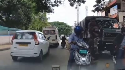 Bengaluru army officer schools motorist for driving in the wrong direction on a busy road. Video