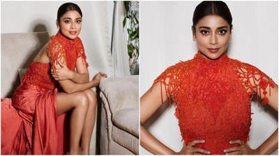 Shriya Saran’s latest look is pure glam. She dazzled in a bright orange ensemble featuring backless detailing, a thigh-high slit, and beaded embellishments on the top half, adding a touch of oomph to her stunning appearance. (Instagram/@shriya_saran) Shriya Saran’s latest look is pure glam. She dazzled in a bright orange ensemble featuring backless detailing, a thigh-high slit, and beaded embellishments on the top half, adding a touch of oomph to her stunning appearance. (Instagram/@shriya_saran)