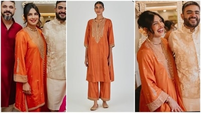 Priyanka Chopra's orange kurta set for brother's pre-wedding festivities is a total showstopper. (Instagram/Lajjoo.com) Priyanka Chopra's orange kurta set for brother's pre-wedding festivities is a total showstopper. (Instagram/Lajjoo.com)