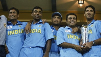 From L to R: Mohammad Kaif, Jai Prakash Yadav, Sourav Ganguly, Virender Sehwag and Yuvraj Singh with the 2002 Champions trophy. (Getty) From L to R: Mohammad Kaif, Jai Prakash Yadav, Sourav Ganguly, Virender Sehwag and Yuvraj Singh with the 2002 Champions trophy. (Getty)