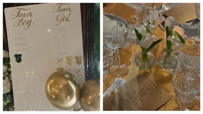 Masaba's baby shower menu, as shared by Rhea in her Instagram post, featured a burger live station that included fresh French fries and sweet potato fries on the menu. The part decor made use of white florals and greenery apart from metallic golden balloons. There was also a baby name suggestion board for the guests. Masaba's baby shower menu, as shared by Rhea in her Instagram post, featured a burger live station that included fresh French fries and sweet potato fries on the menu. The part decor made use of white florals and greenery apart from metallic golden balloons. There was also a baby name suggestion board for the guests.