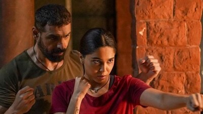Sharvari Wagh and John Abraham in a still from Vedaa. Sharvari Wagh and John Abraham in a still from Vedaa.