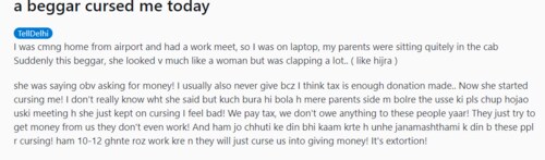 Woman's post on interaction with beggar in Delhi. (Reddit)