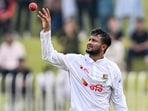 Bangladesh's Shakib Al Hasan prepares to bowl during the fifth and final day of the first Test cricket match between Pakistan and Bangladesh at the Rawalpindi Cricket Stadium in Rawalpindi on August 25 Bangladesh's Shakib Al Hasan prepares to bowl during the fifth and final day of the first Test cricket match between Pakistan and Bangladesh at the Rawalpindi Cricket Stadium in Rawalpindi on August 25