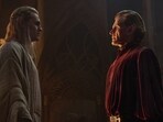 Rings of Power: Charlie Vickers as Sauron (Annatar) and Charles Edwards as Celebrimbor. Rings of Power: Charlie Vickers as Sauron (Annatar) and Charles Edwards as Celebrimbor.